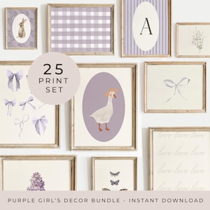 Ensemble de 25 affiches murales mauve pour chambre de fille, décoration de chambre lilas, chambre de fille vintage, imprimés lavande doux pour chambre de fille