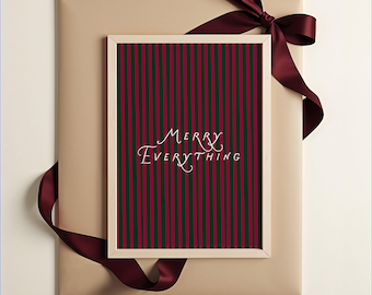 Merry Everything Christmas Print Vintage Stripe Cranberry Green Holiday Wall Art Home Decor Digital Download