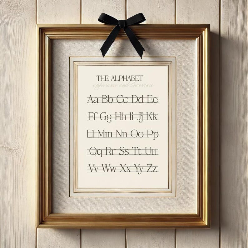 Printable homeschool decor neutral abc poster alphabet handwriting chart classroom wall art