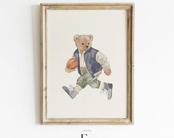 Football Print Vintage Boys Room Sport Nursery Art Print Teddy Bear Football Vintage Boys Sports Room Bear Nursery Picture Boys Animal Print