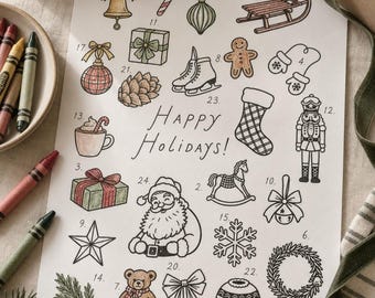 Advent Coloring Page, 24-Day Christmas Countdown Printable PDF for Kids