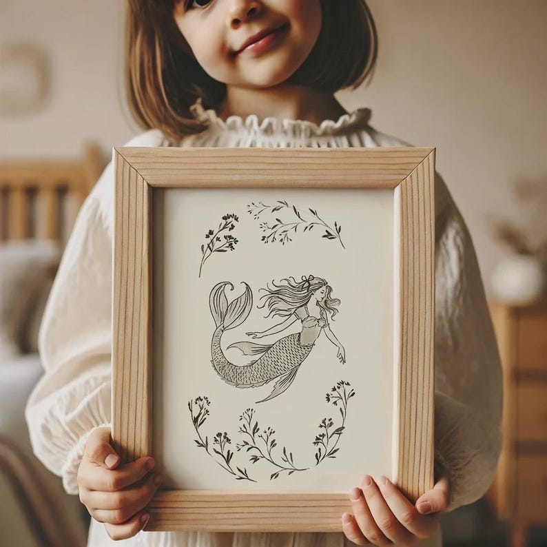 Nautical mermaid illustration for a classic and elegant girls space