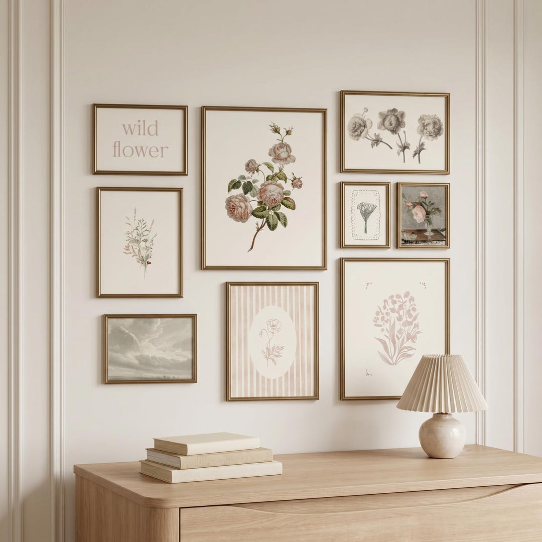 Fullest Florals Gallery Wall Set 25 Prints Pink Girl Nursery Vintage ...