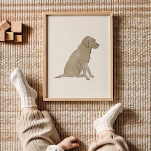 Neutral Dog Vintage Print English Labrador Retriever Poster Beige Dog Drawing Animal Farmhouse Print Countryside Wall Art Golden Retriever