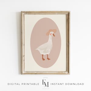 Arte de pared de ganso tonto Póster de ganso rosa lindo Animal de granja imprimible Ilustración de habitación infantil Impresión de arte de guardería de niña Arte de pato rosa polvoriento