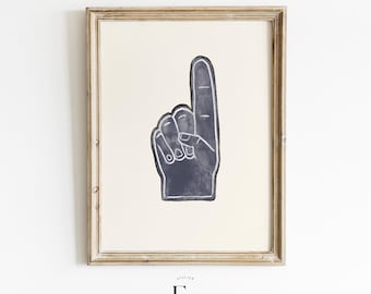 Navy Blue Sports Wall Art Blue Boys Bedroom Print Foam Finger Baseball Art Navy Boys Room Art Vintage Sport Boys Decor Baby Boys Nursery Art