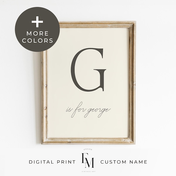 Personalized Baby Name Print Neutral Nursery Custom Initial Sign Vintage Style Baby Shower Gift Printable Wall Art Digital Download