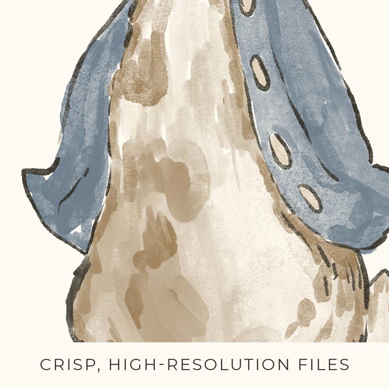 May include: Watercolor illustration of a rabbit wearing a blue jacket with three buttons. The rabbit has brown and white fur. The text at the bottom of the image reads "CRISP, HIGH-RESOLUTION FILES."