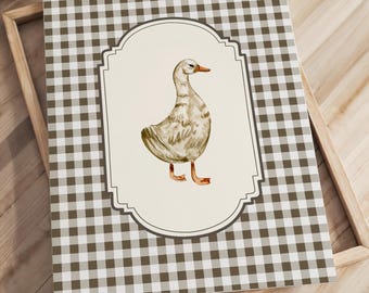 Vintage Duck Nursery Wall Art Printable Gingham Cottagecore Animal Illustration Neutral Farm Decor Cozy Rustic Kids Room