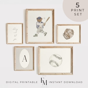 Juego de pared de galería de béisbol neutral, juego de póster de osito de peluche, impresiones deportivas vintage de Ralph Lauren, decoración de guardería para bebé niño, decoración personalizada para habitación de niño