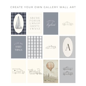 Scenic and vintage transport prints in calming blue tones