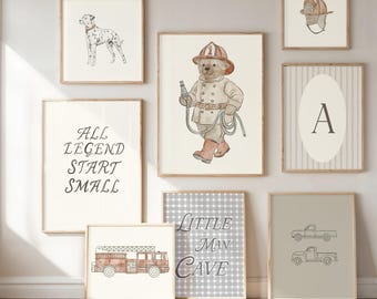 Boy Room Gallery Wall Set of 20 Firefighter Nursery Print Fire Truck Wall Art Vintage Boyhood Decor Little Man Cave Digital Download