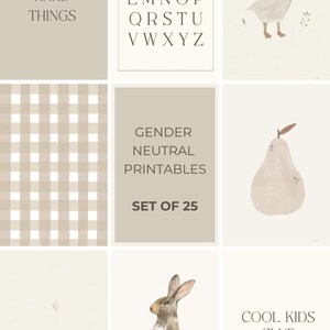 Soft beige nursery gallery wall set for a warm and soothing space.
