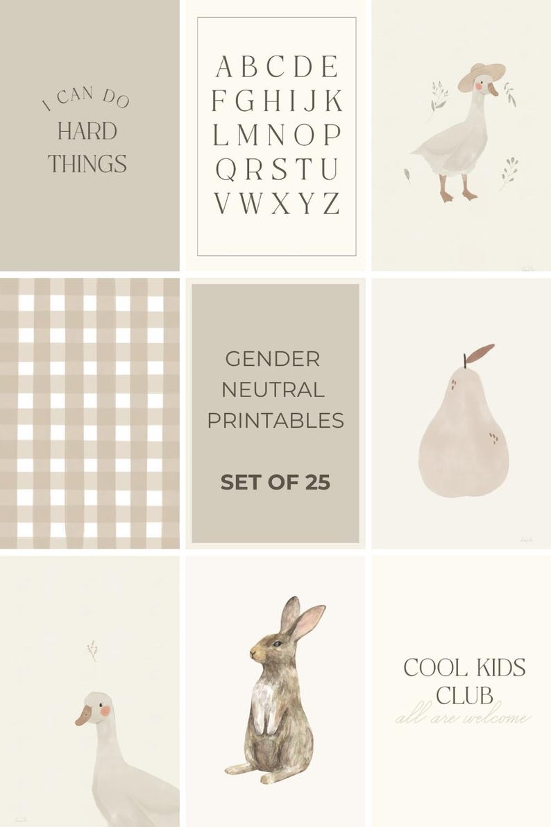 Soft beige nursery gallery wall set for a warm and soothing space.