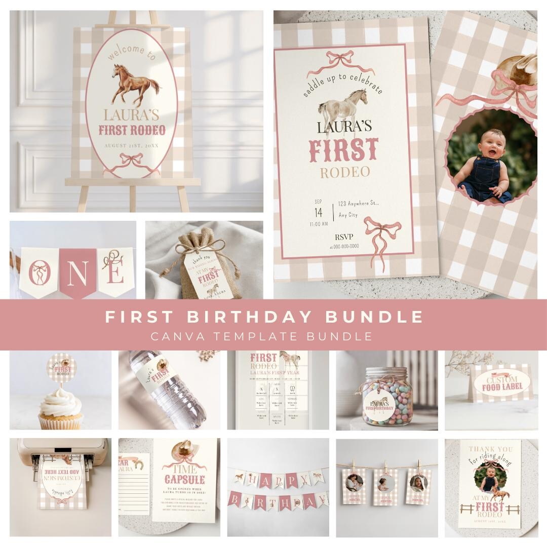 Pink First Rodeo Birthday Bundle Girl First Rodeo Party Template Girl ...