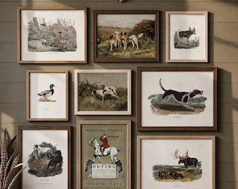 Hunting Wall Art Set 50 Vintage Moose Duck Antler Dog Cabin Home Decor Gallery Wall Digital Download
