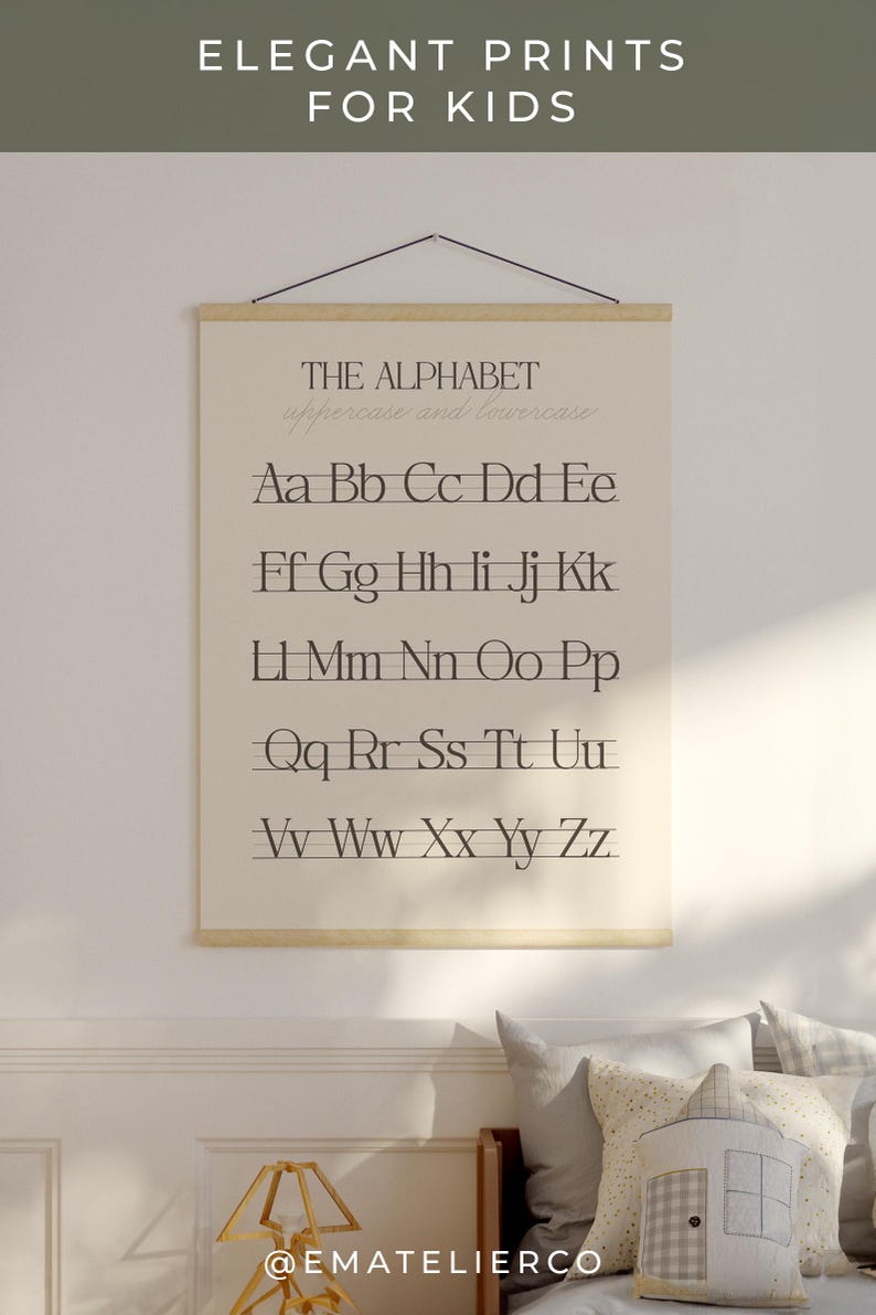 Neutral learning poster alphabet handwriting chart educational abc printable homeschool decor