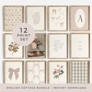 Floral Girl Nursery Gallery Wall Set of 12 Flowers Girls Room Prints Set Cottage Girls Vintage Nursery Print Room Decor Flower Girl Room Art
