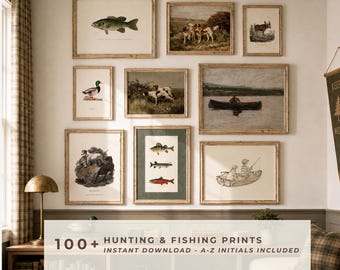 Outdoor Adventure Print Set 100 Boy Hunting Fishing Vintage Moose Duck Fish Cabin ABC Digital Download