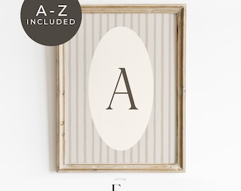 Neutral Personalized Initial Print Beige Name Print Baby Decor Stripes Pattern Letter Print Wall Art Gender Neutral Kids Room Nursery Decor