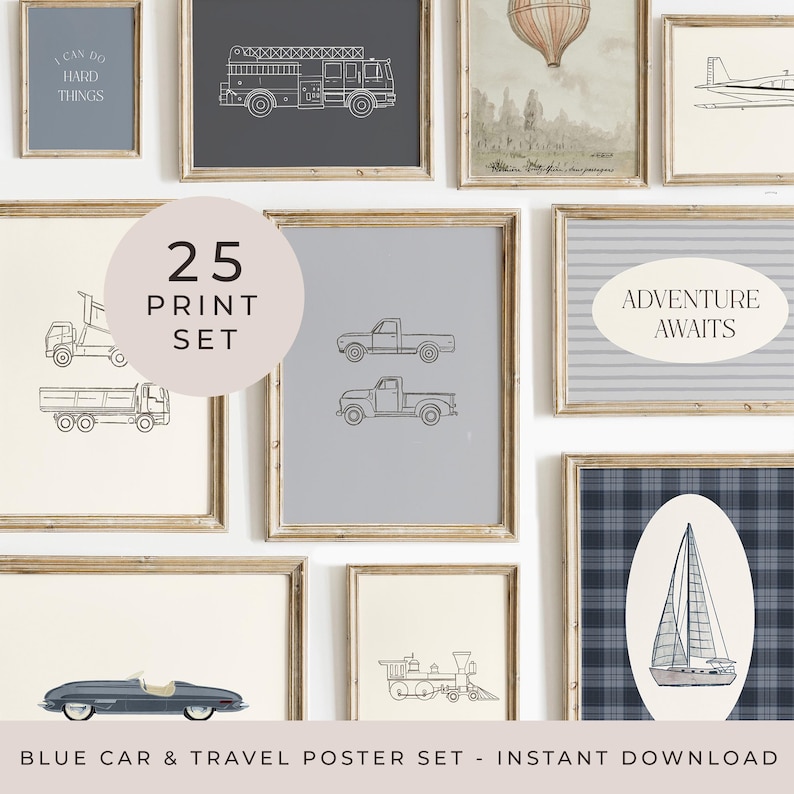 Vintage car and transportation posters for nursery or playroom decor
