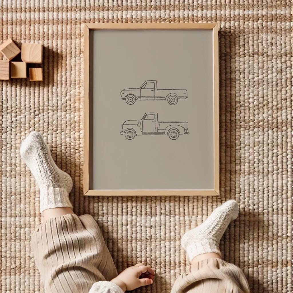 Vintage Truck Print Beige Printable Vintage Transportation Boy Nursery Art Neutral Car Nursery Print Beige Truck Wall Art Big Boy Room Decor