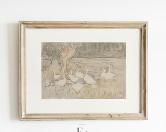 Gans kwekerij kunst eend kwekerij print babykamer muur kunst boerderij kwekerij decor Boho chic kwekerij kunst genderneutraal decor boerderij print