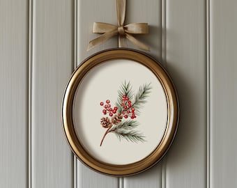 Neutral Holly Berry Holiday Print Christmas Vintage French Country Christmas Art Minimalist Botanical Winter Printable Christmas Holly Print