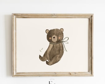 Arte infantil de oso, osito de peluche, lámina para niños, decoración unisex para habitación infantil, oso, habitación de niño, oso del bosque, lámina para guardería de niñas, osito bebé, lámina de género neutro