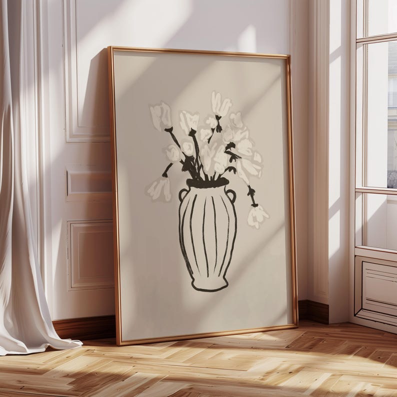 Still Life Floral Art in Black and Muted Colors.