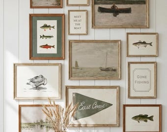 Lake House Wall Art Fishing Print Set of 25 Vintage Cabin Decor Outdoor Fishing Poster Nautical Home Decor Printable Digital Download