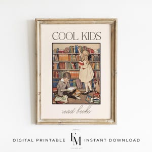 Impression de livres anciens cool pour enfants, coin lecture pour enfants cool, décoration murale beige pour salle de jeux, affiche de la classe, affiche de l'école à la maison, art mural de l'école