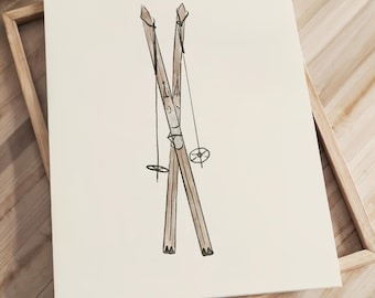 Vintage Ski Printable Vintage Winter Sport Art Ski Poster Cabin Ski Decor Ski Art Alpine Skiing Home Decor Ski Lodge Decor Skiier Gift Print