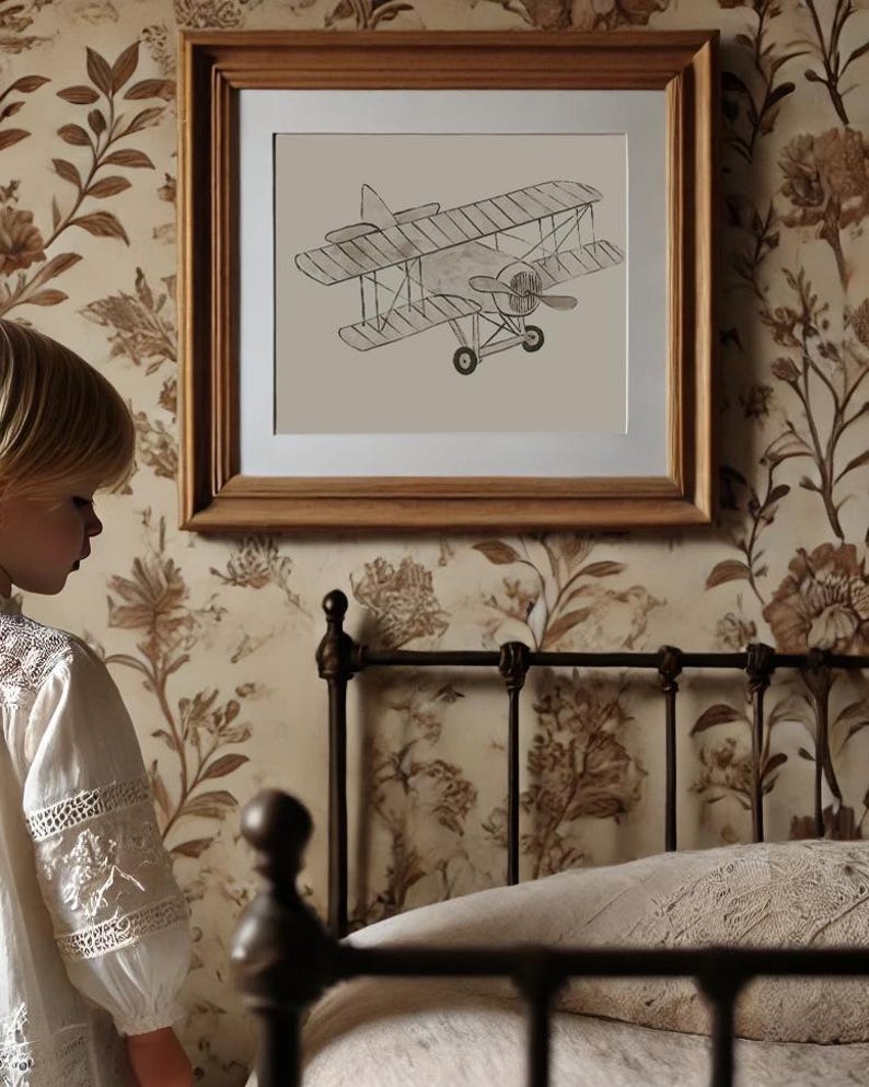 Vintage airplane artwork enhancing any childs environment