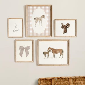 Horseback riding girly room art set, ideal for nursery or kids room with a classic cowgirl theme.