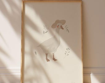 Silly Goose Wall Art Cute Goose Poster Farm Animal Printable Beige Kid's Room Poster Gender Neutral Nursery Art Print Duck Nursery Printable