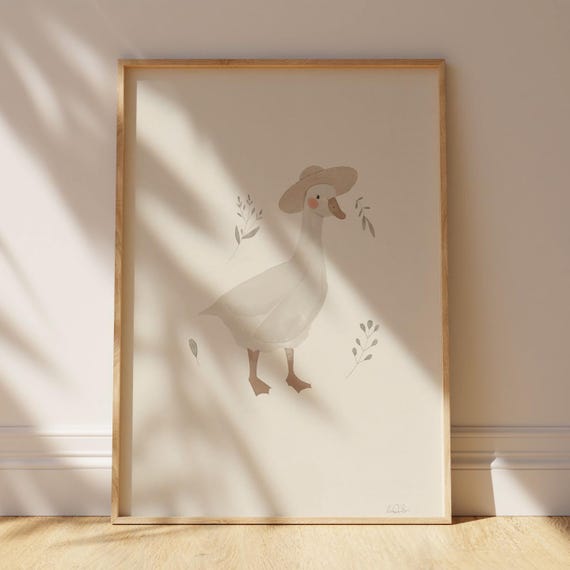 Silly Goose Wall Art Cute Goose Poster Farm Animal Printable Beige Kid's Room Poster Gender Neutral Nursery Art Print Duck Nursery Printable
