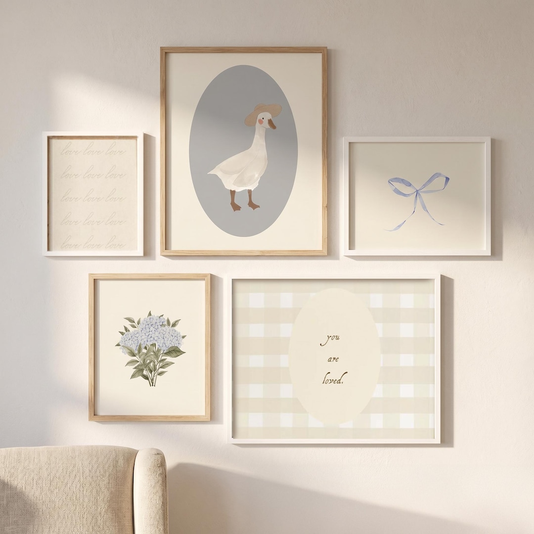 Silly Goose Nursery Print Set 5 Sky Blue Bow Floral Vintage Watercolor ...