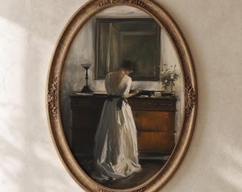 Victorian Woman Art Digital Download, Antique Inspired Oil Painting