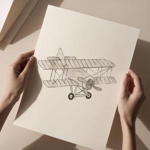Airplane Nursery Art Vintage Watercolor Boys Room Decor Boy Wall Art Travel Theme Nursery Print Baby Boys Room Decor Beige Boys Playroom Art image 5