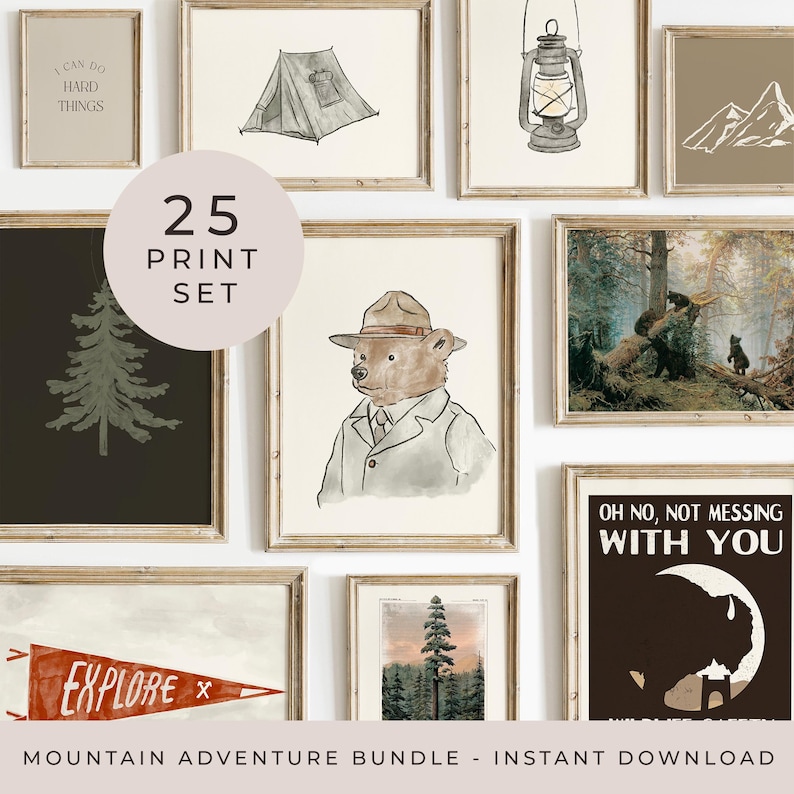 Mountain adventure nursery art for boys with outdoor theme
