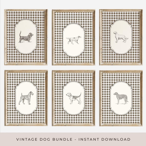 Vintage Dog Nursery Decor Set Boys Room Art Brown Dog Poster Antique Kids Gallery Wall Set Farmhouse Wall Art Nursery Prints Dog Kids Decor