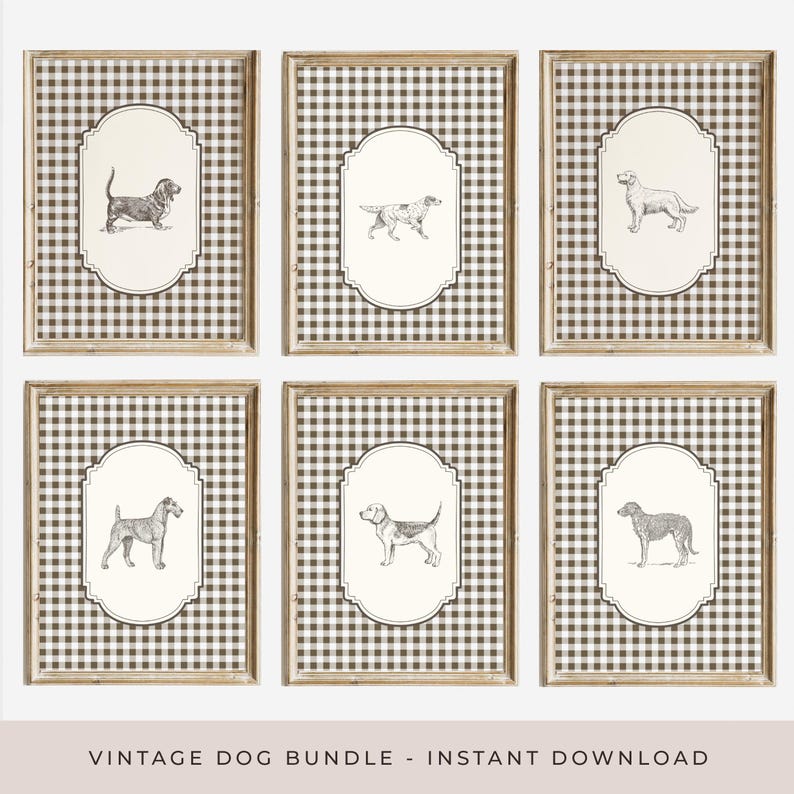 Vintage brown dog nursery wall art set for rustic decor