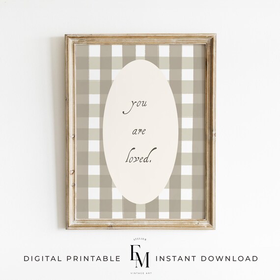 Sage Green You Are Loved Poster Timeless Love Quote Wall Art Gingham Pattern Nursery Print Sage Kid Room Decor Gender Neutral Love Printable