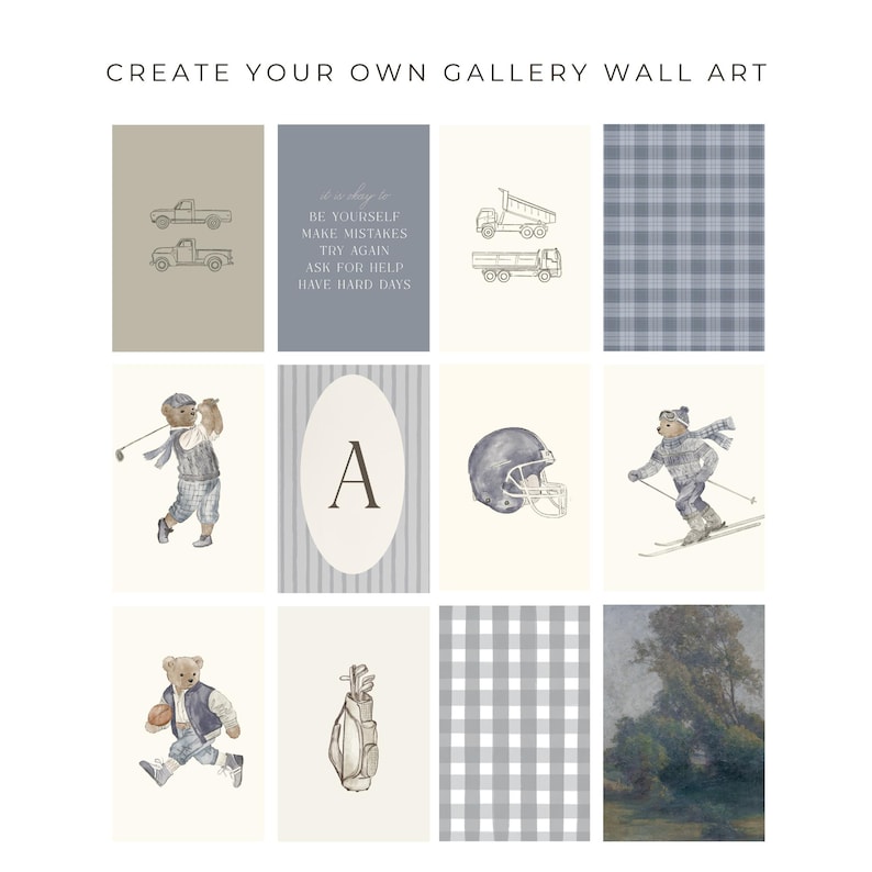Muted blue decor collection celebrating childhood adventure and sports