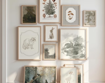 Forest Nursery Bundle 30 Prints Vintage Watercolor Woodland Animals Gingham Gender Neutral Decor Digital Download