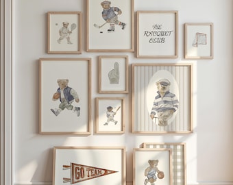 Sports Wall Art Mega Bundle of 50 Prints Vintage Athletic Posters for Boy Nursery Playroom Decor, Baseball Football Hockey Boy Room Decor