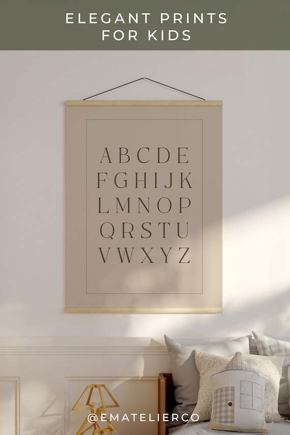 Vintage Style Alphabet Print Classic ABC Nursery Print Gender Neutral Kids Wall Decor Classic ABC Print Classroom Poster Beige Letters Print