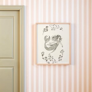 Mermaid Vintage Print Mermaid Painting Coastal Girl Room Decor Nautical Coastal Decor Girl Nursery Antique Drawing Mermaid Girl Playroom Art image 3