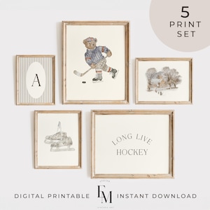 Galería de hockey deportivo neutral, arte de pared, decoración de habitación de hockey, imprimible para niño, decoración de sala de juegos de invierno, póster "Viva el hockey", arte personal para bebé niño